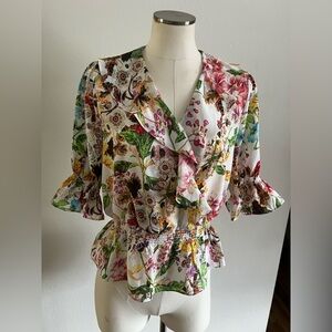 NWOT - S - PHILOSOPHY - Floral Ruffle Sleeve Women's Top